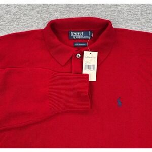 Polo Ralph Lauren Sweater Polo Mens Medium Red Lambswool Long Sleeve *FLAWS*